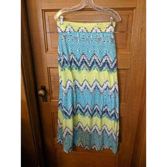 Lily Star Size M Medium Maxi Skirt Blue Green Yellow Long Modest - Picture 2 of 6